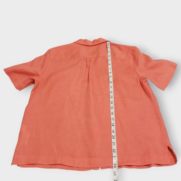 Coldwater Creek Linen Boxy Button Up Camp Shirt Coral Size Small Petite Casual - Picture 11 of 13